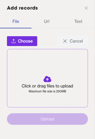 Adding records via File, Url, or Text