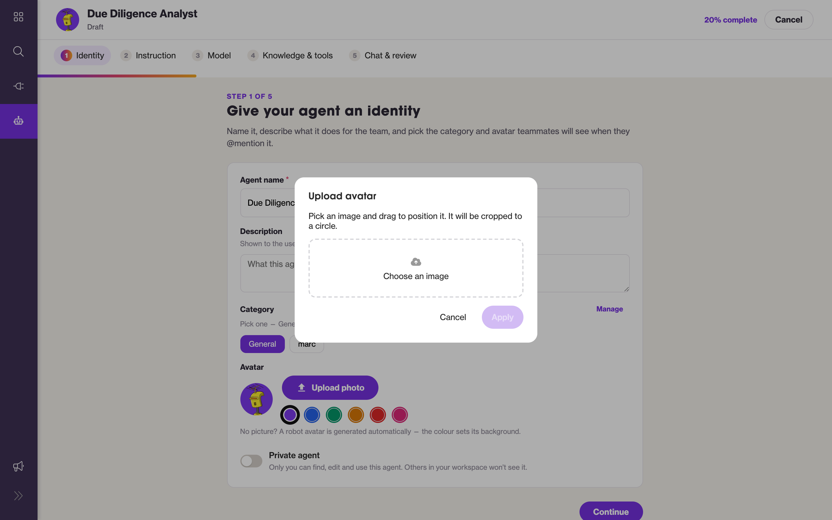 The upload-and-crop avatar dialog