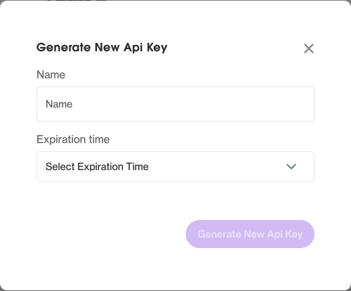 Generating a new API key with a name and expiration