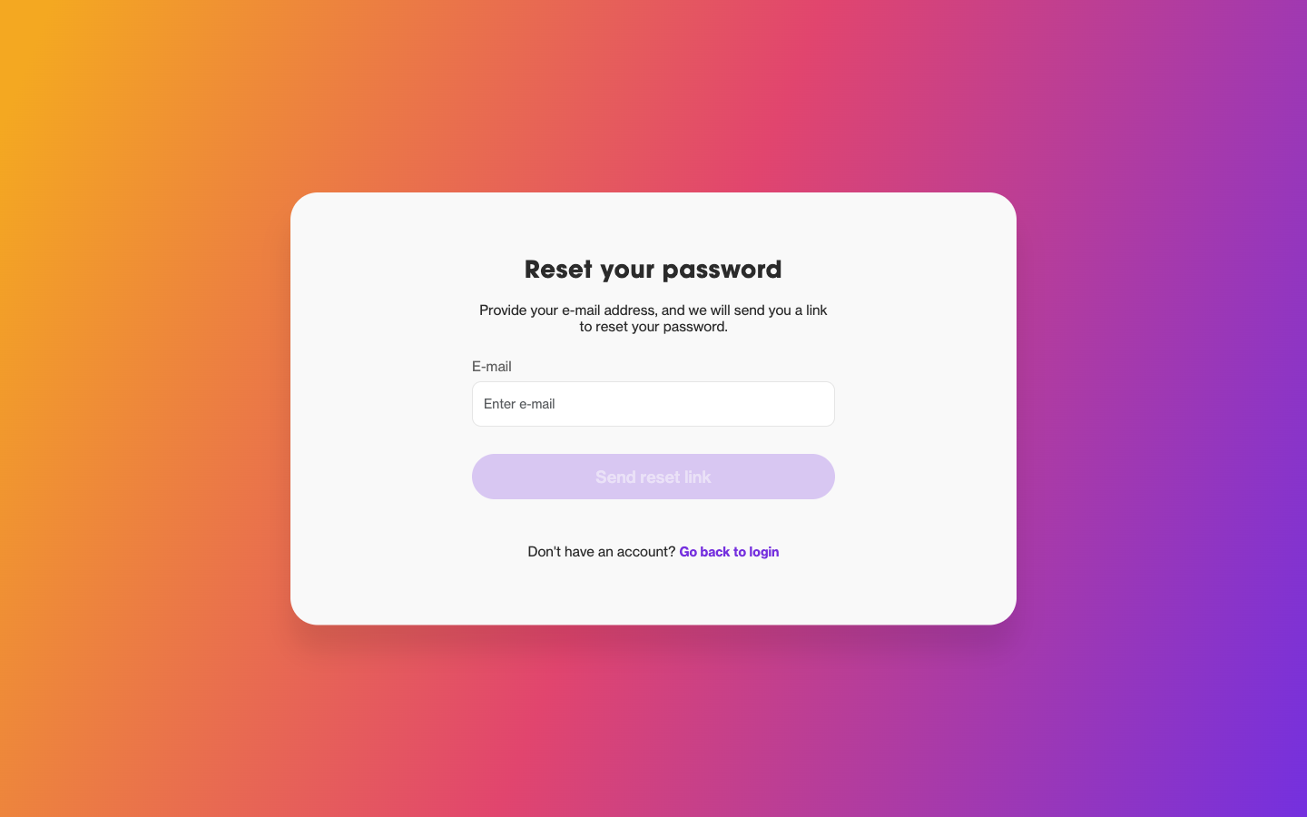Reset your password screen