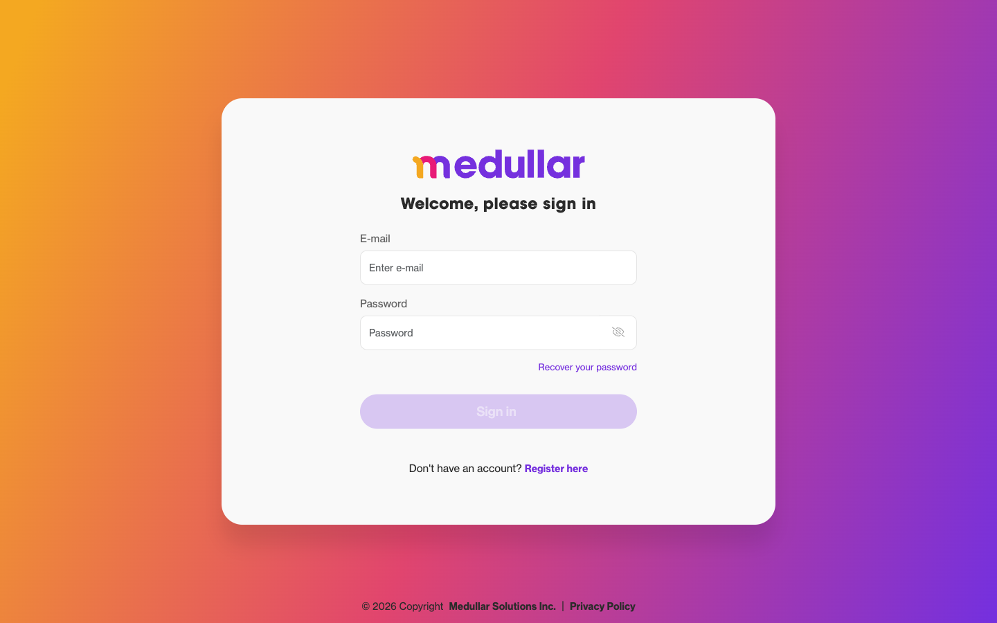 Medullar sign-in screen