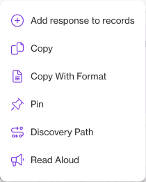 AI message actions including Pin and Add to records