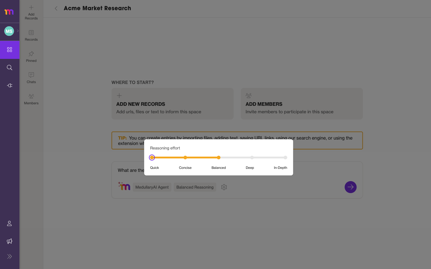 The reasoning effort selector