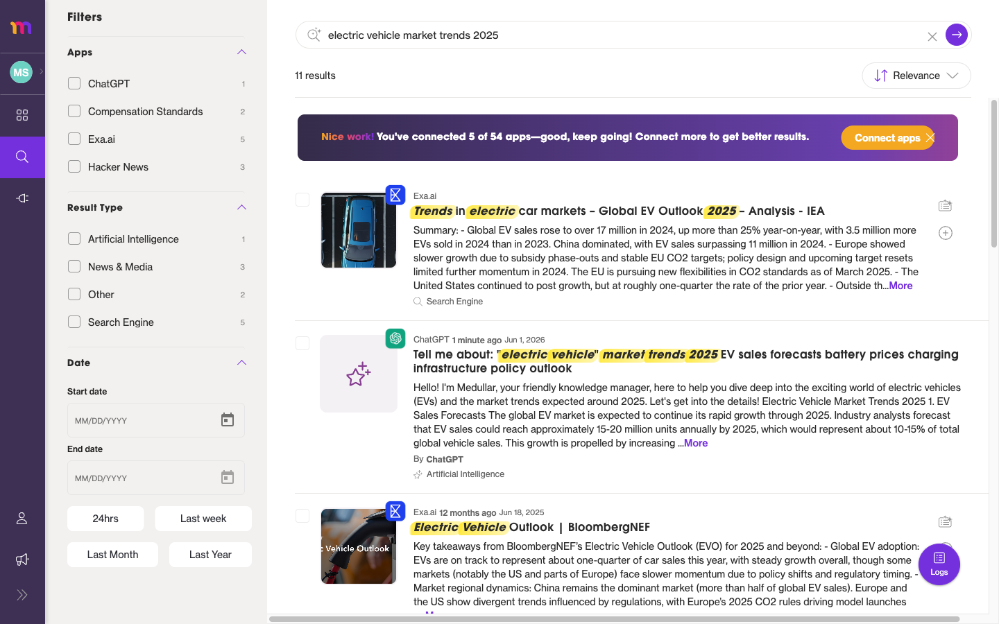 Federated search results grouped by source