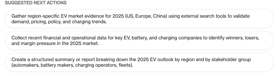 Suggested next actions after an answer