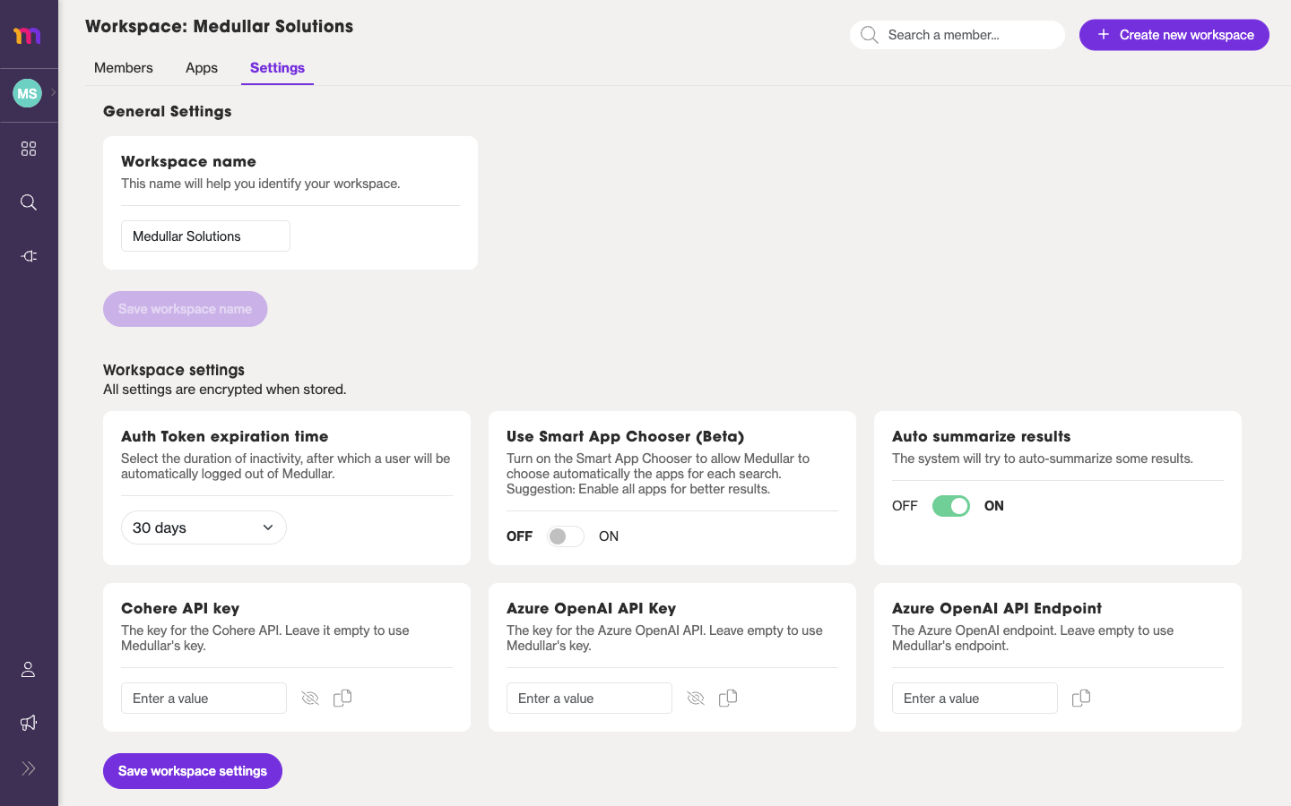 Workspace settings